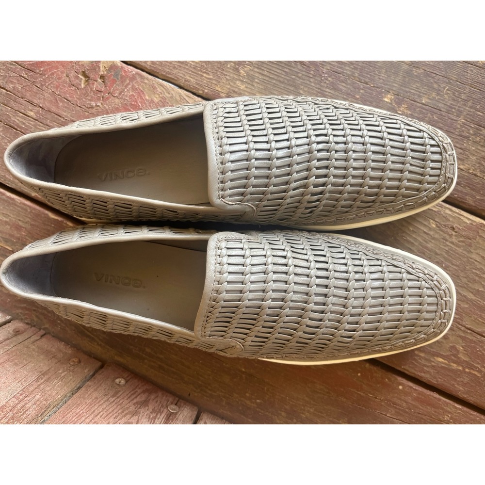 Vince‎ Woven Gray Taupe Leather Slip On Sneakers Casual Comfort Shoes Women's 10